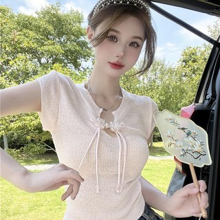 Áo Dệt Kim Ngắn Tay Cài Nút Phong Cách Trung Hoa Mới Cho Nữ