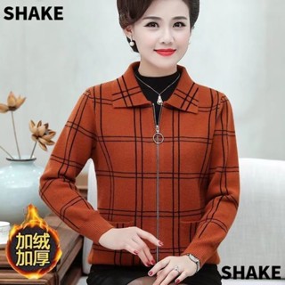 Áo Khoác Lông Cừu Dày Dặn Kẻ Sọc Caro Phong Cách Phương Tây Cổ Điển Thời Trang Xuân Thu Cho Phụ Nữ Trung Niên