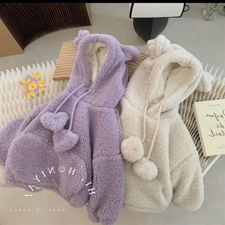 Dễ Thương Áo Khoác Lông Cừu Có Mũ Trùm Thời Trang Thu Đông Dành Cho Bé Gái