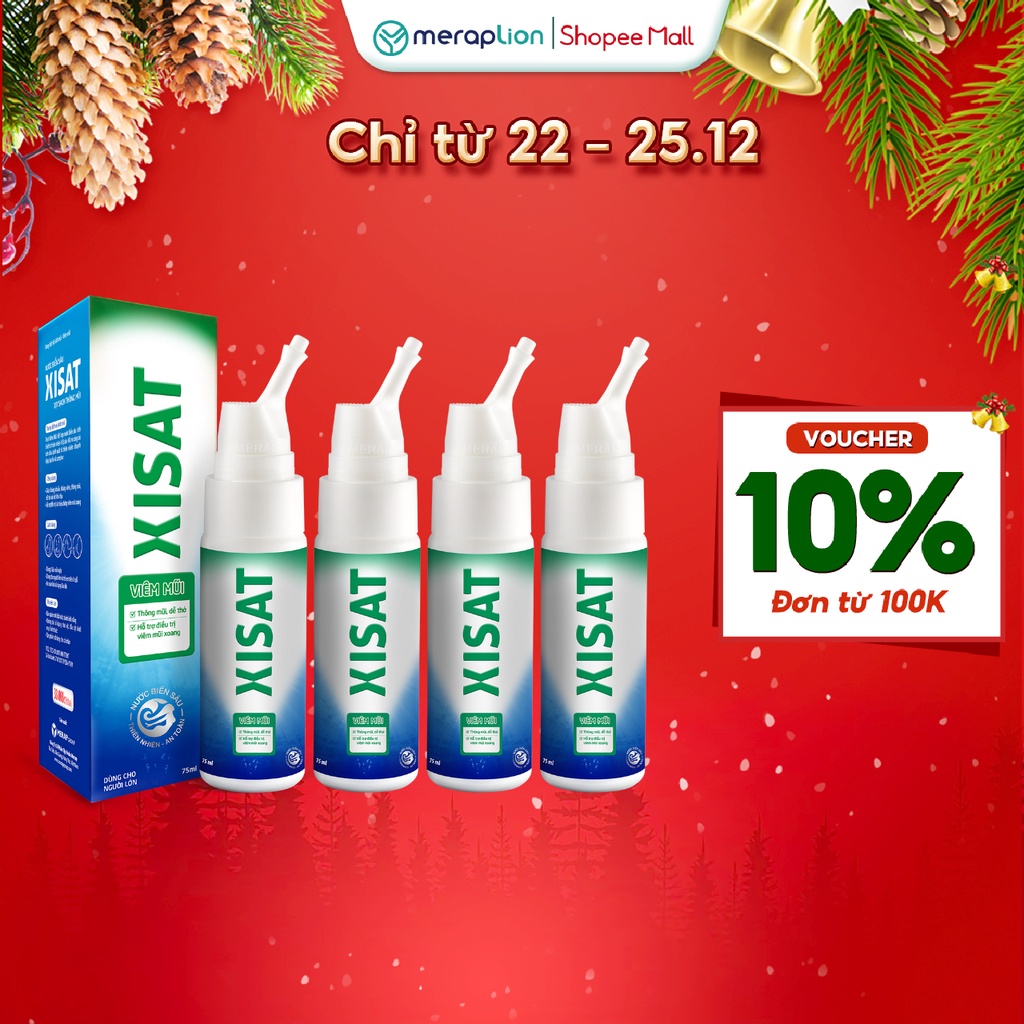 Combo 4 Xịt mũi nước biển sâu XISAT 75ml hỗ trợ giảm các triệu chứng viêm mũi, nghẹt mũi, viêm xoang