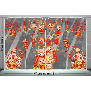 Decal tết Hít Tĩnh Điện- Combo dán cửa kính lớn đón tết Giáp Thìn 2024 nhiều mẫu đẹp lung linh