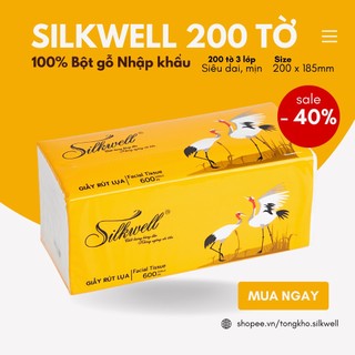 Giấy ăn Silkwell Sếu 200 tờ 3 lớp chính hãng, khăn giấy rút lụa siêu mềm mịn không tẩy trắng - 