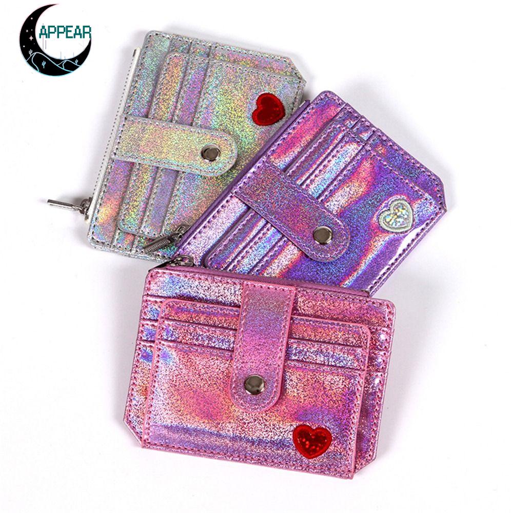 APPEAR Slim Wallet Girl Student Laser Shining Heart Sequins Thẻ ID