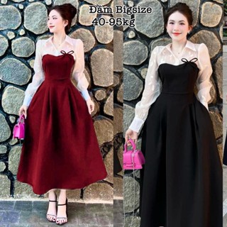 Thời Trang Nữ Bigsize HCM  Đầm Váy Cổ Sơ Mi Tay Dài Vải Cotton Phối Ren Hoa Cao Cấp Thiết Kế Đi Dự Tiệc Xinh Đẹp 40-95kg