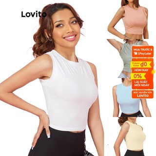 Áo tanktop không tay Lovito L02146 thiết kế hợp thời trang(màu trắng/đen trơn/màu xanh lam/màu xanh lá)