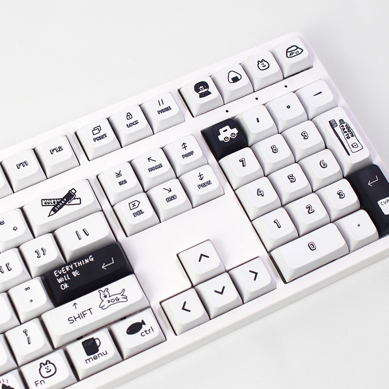 Keycaps hoạt hình màu đen, XDA9.5MM, keycaps tùy chỉnh và dễ thương cho bàn phím cơ, PBT nhuộm thăng hoa