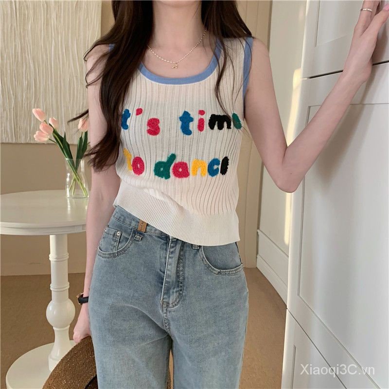 Áo Dệt Kim Không Tay Thêu Chữ Phong Cách Mới 2023 Cho Nữ