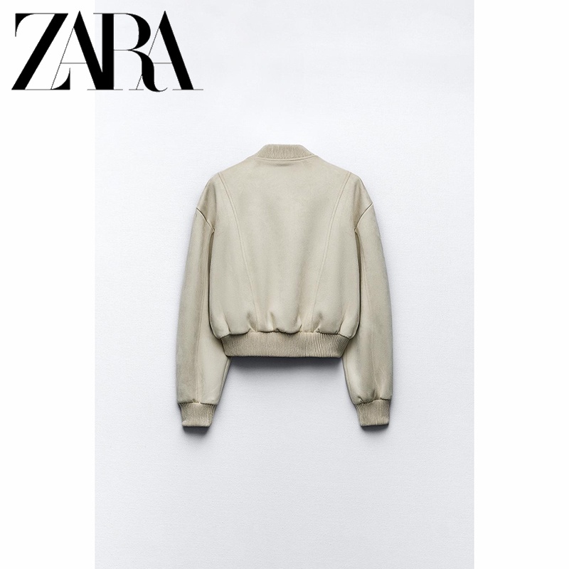 Zara Áo Khoác bomber Da Lộn Thời Trang Cá Tính Cho Nữ