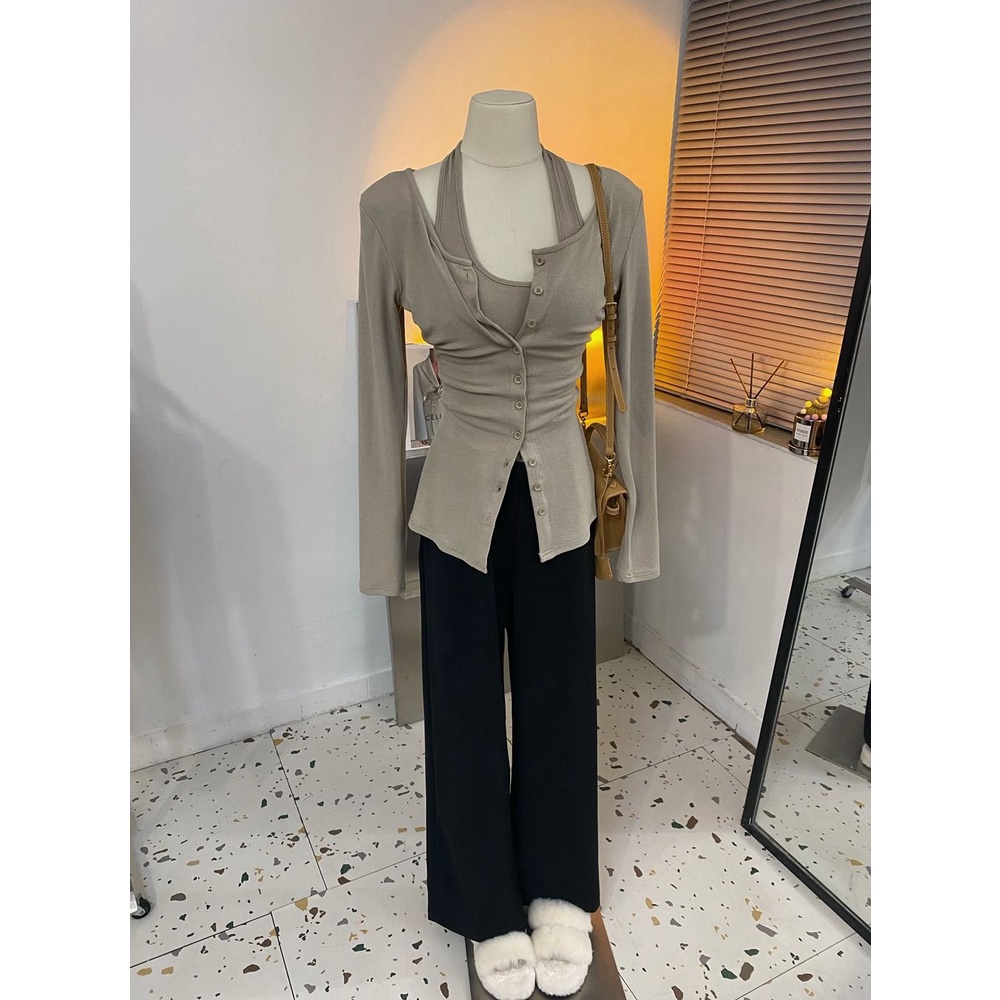 Áo Thun Hai Dây Giả Hai Lớp Dáng Ôm Phong Cách Hàn Quốc Dành Cho Nữ yxr3