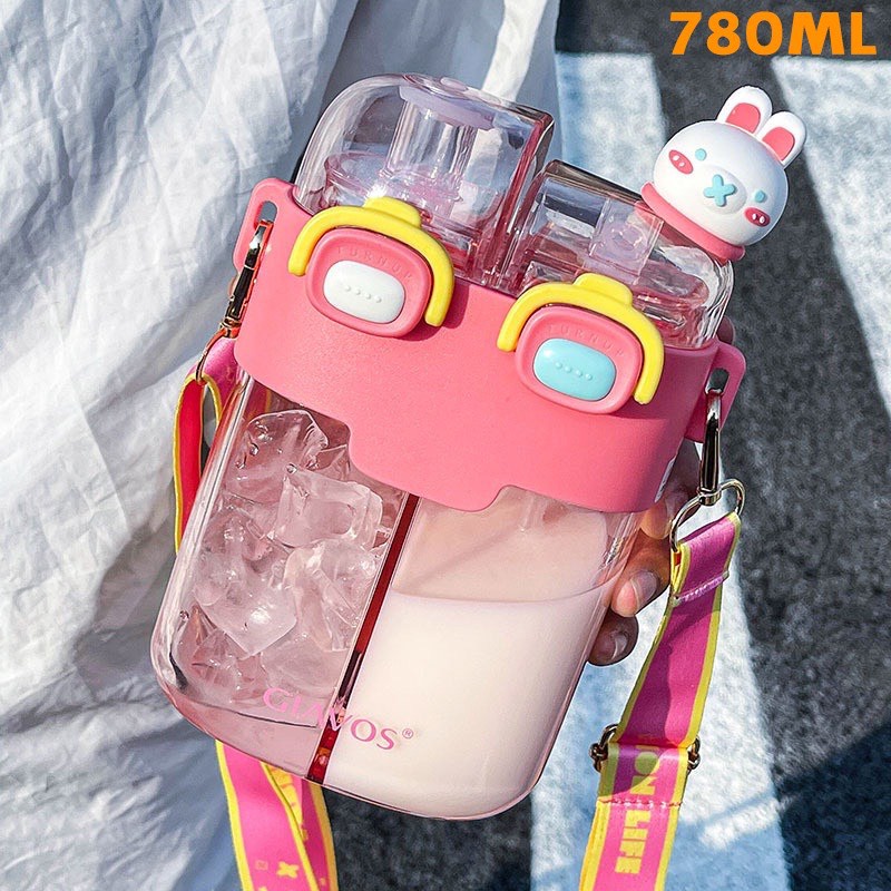 Bình Nước Nhựa 2 Ngăn 780ML Có Ống Hút Hoạt Hình Dễ Thương Cho Trẻ Em - METIC SHOP