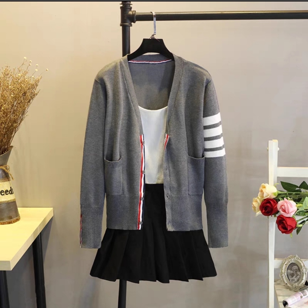 Áo Khoác Cardigan Len Thombrown 4 Vạch Tay, Đơn Sắc, Dày Dặn, Ấm Áp, DTA30