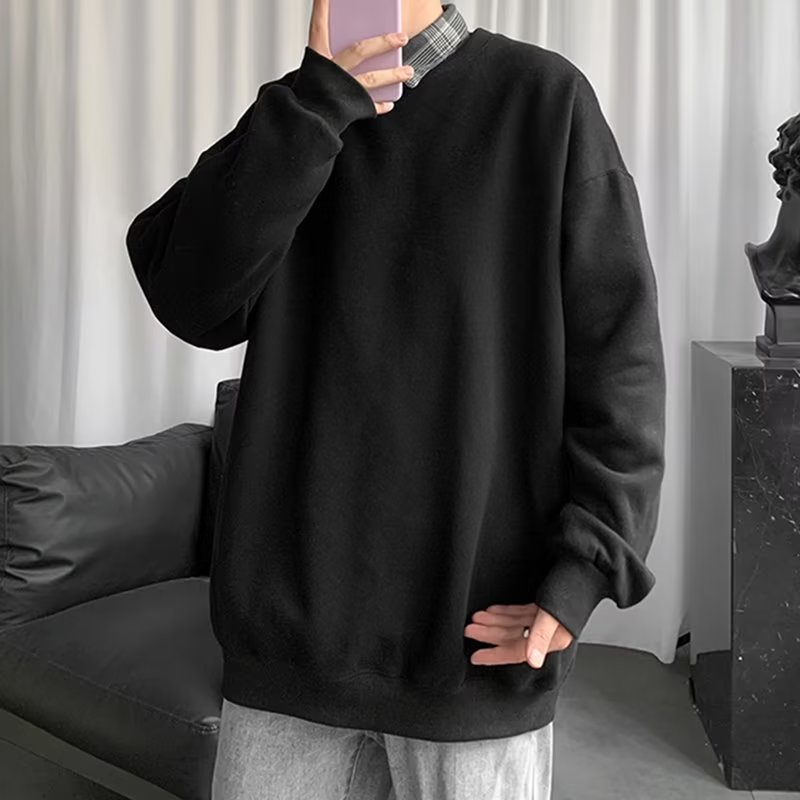 Áo sweater Tay Dài Cổ Tròn Dáng Rộng Màu Trơn Thời Trang Thu Đông Cho Nam Và Nữ