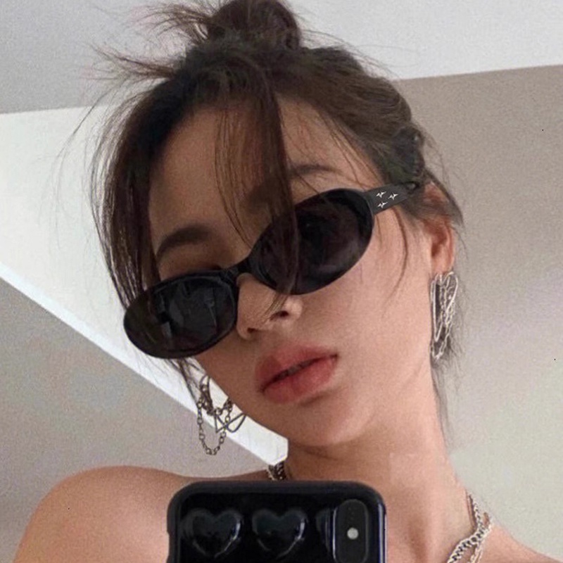 Kính Mát Hình oval Gọng Kim Loại Đen Chống Tia uv400 Thời Trang Cho Nam Nữ