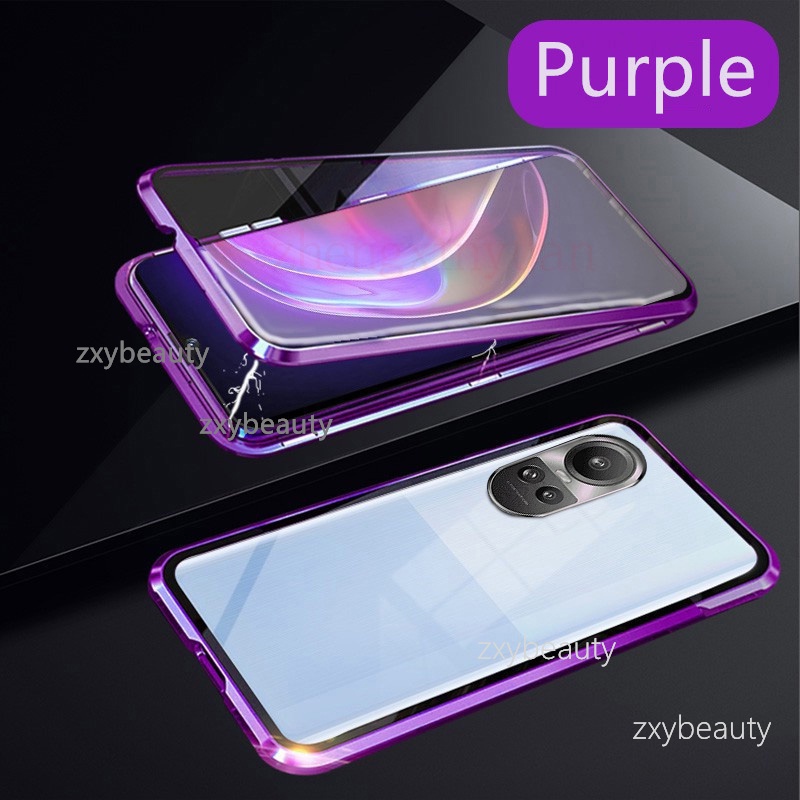 Ốp Điện Thoại Kính Cường Lực Hai Mặt Viền Kim Loại Nam Châm Cho oppo reno 10 pro 5g reno10 reno10pro 2023 reno 10pro Bảo Vệ