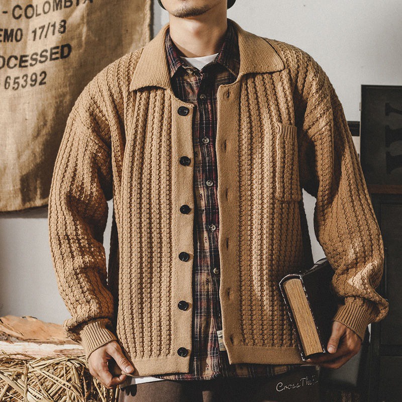 Áo Khoác cardigan Dệt Kim Họa Tiết Kẻ Sọc Phong Cách retro Thời Trang Cho Nam