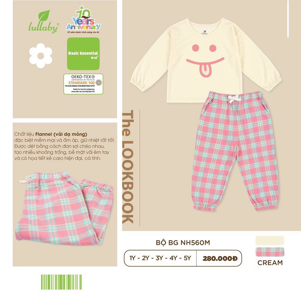 LULLABY Bộ quần áo dài tay thu đông xinh xắn cho bé trai bé gái cotton cho bé từ 7kg tới 20kg