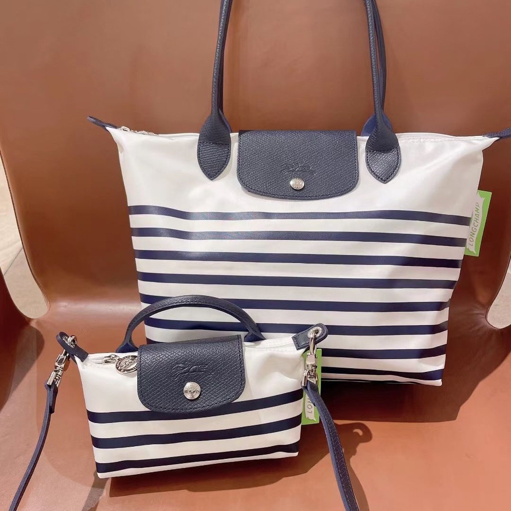 Túi Xách Đeo Vai Tay Cầm Dài Cỡ Lớn Họa Tiết Kẻ Sọc Màu Xanh navy Phong Cách Mới 2023 Cho Nữ