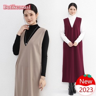 Phụ Nữ Không Tay Xe Tăng top Đầm Rời Đồng Bằng Đầm Thoải Mái Cổ Chữ v Cơ Bản Váy Mùa Xuân 2023 Thường Ngày Nữ midi Váy