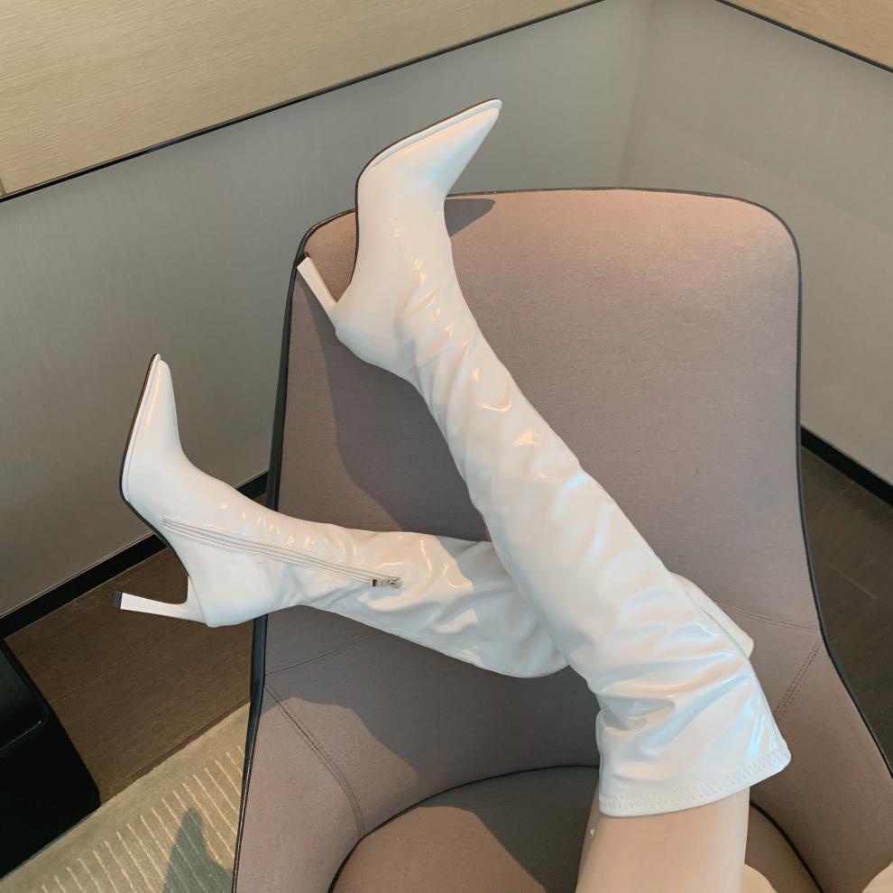 Giày Bốt Mỏng Cao Qua Gối Mũi Nhọn Co Giãn Thời Trang Mùa Thu 2023 Cho Nữ