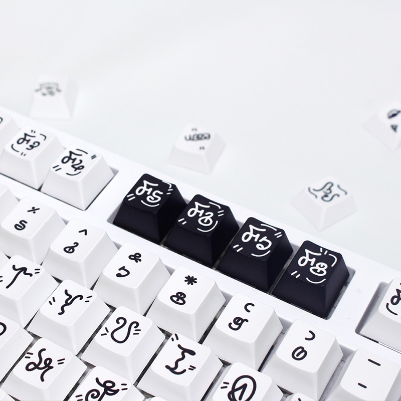 MONSTER STORY Cute Cartoon Black and White Keycaps Bàn Phím Cơ 139 Phím Màu Trắng Đen In Hình Hoạt Hình Dễ Thương
