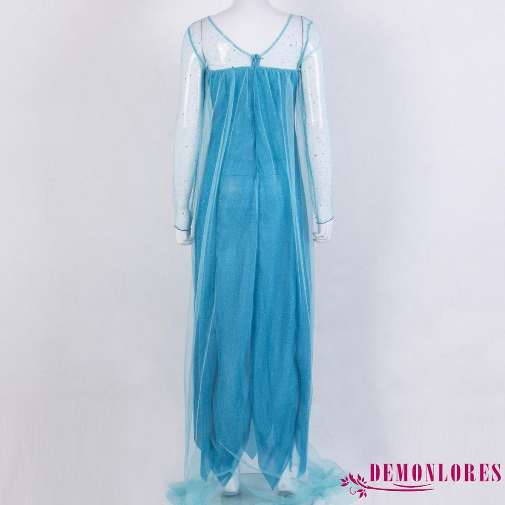 Demonlores Đầm maxi Tay Dài Cổ Tròn Hóa Trang Công Chúa Băng Giá elsa