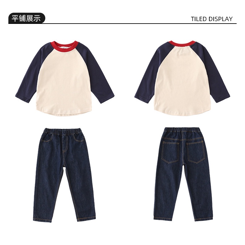 Bộ Áo Thun Tay Dài Cổ Tròn Màu Sắc Tương Phản Thời Trang Mùa Thu Mới 2023 Dành Cho Gia Đình