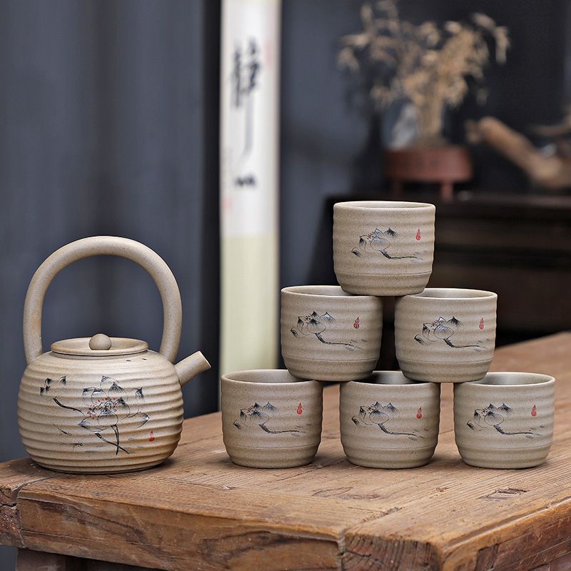 Bộ Ấm Trà Bằng Gốm Sứ Phong Cách Nhật Bản Cổ Điển Có Tay Cầm Tiện Dụng fkd9
