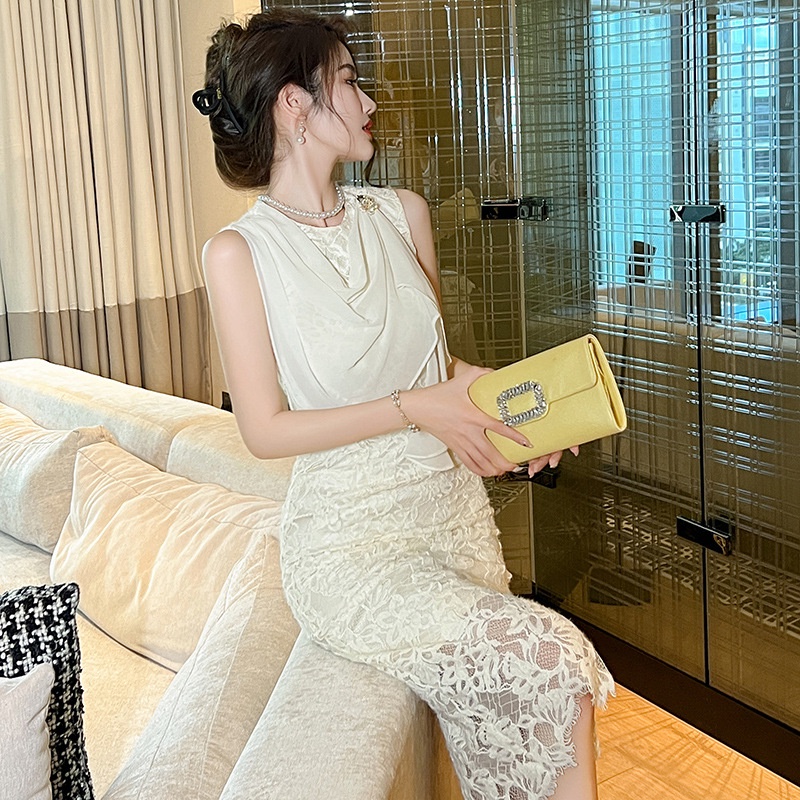 Đầm Voan Xòe Không Tay Phối Ren Phong Cách Pháp Thời Trang Mùa Hè Hàng Mới 2023 10749