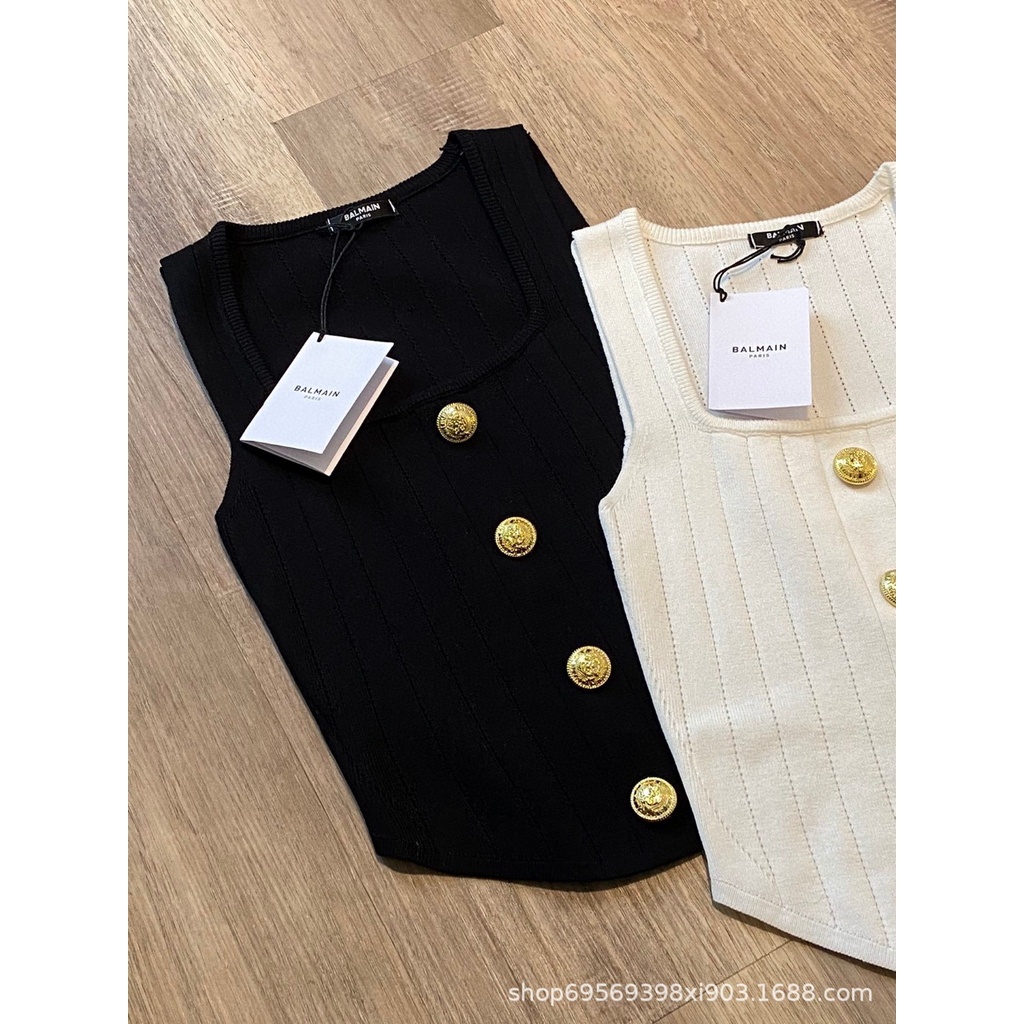 YPL3 BALMAIN Qianjin daily basic U-collar knitted vest for women