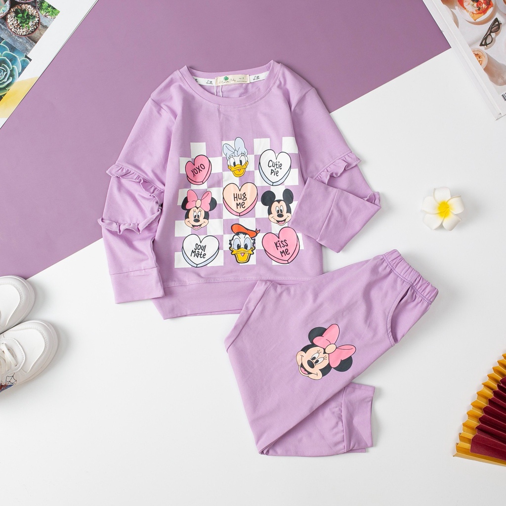 Bộ cotton LITIBABY thu đông in hình Mickey cho bé gái 9kg - 22kg
