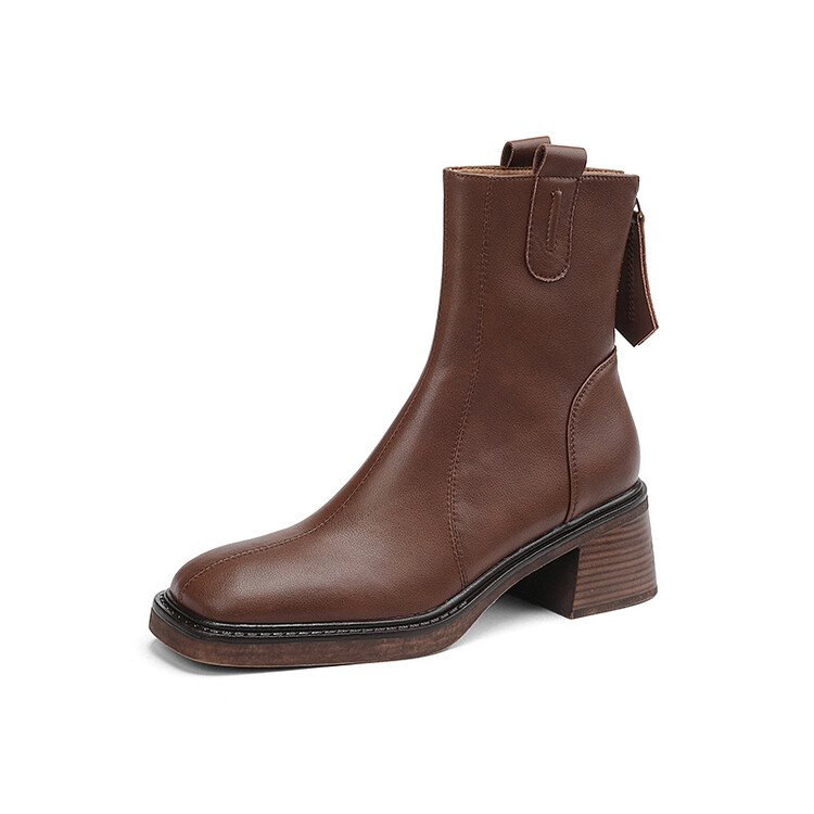 Giày Boot Đế Dày Mũi Vuông Có Dây Kéo Thời Trang Hàn Quốc Cho Nữ size 35-40