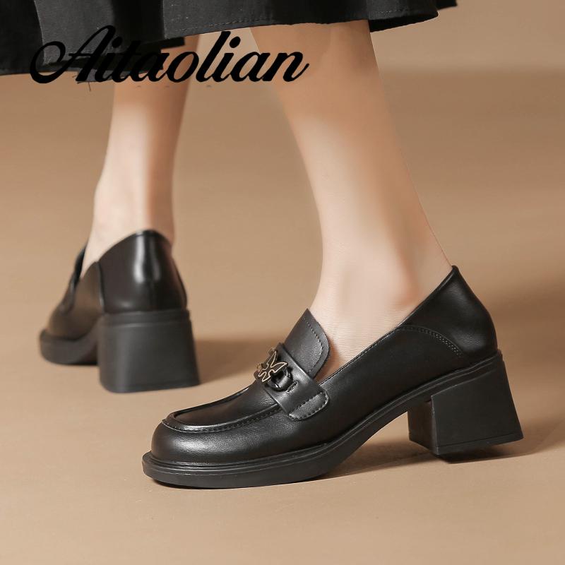 Giày Da Cao Gót 5.5cm Phong Cách retro Anh Quốc Cho Nữ