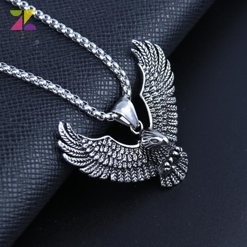 Zhuzhengde Vòng cổ Mặt Đại Bàng Bằng Thép Không Gỉ Phong Cách vintage Cho Nam