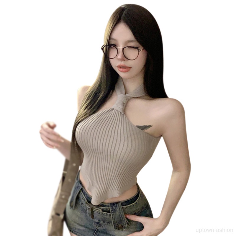 Áo Croptop Dệt Kim Dáng Ôm Màu Sắc Đơn Giản Thời Trang Mùa Hè Quyến Rũ Cho Nữ
