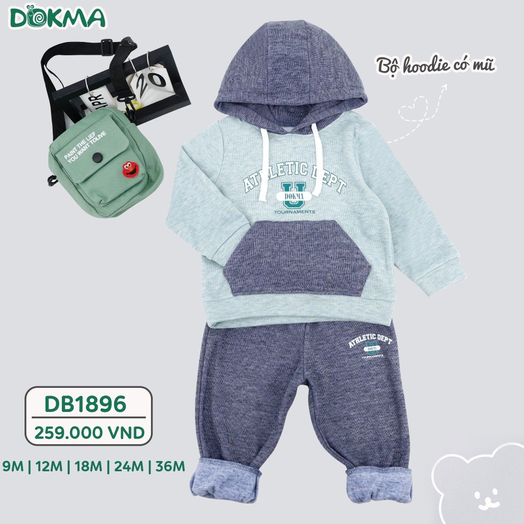Bộ hoodie Dokma dài tay nỉ nhung cho bé