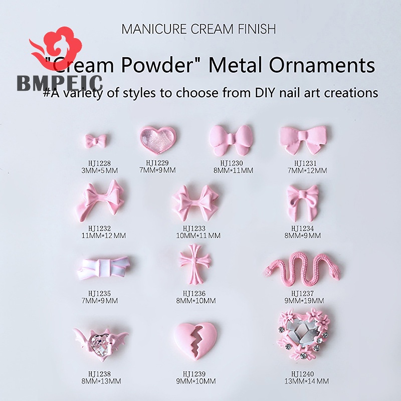 Set 5 Phụ Kiện Trang Trí Móng Tay 3d Bằng Kim Loại Hình Nơ Và Trái Tim Đáng Yêu Cho Nữ Mới