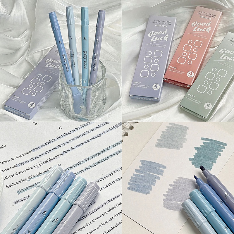 Hộp 4 Bút Đánh Dấu Hai Đầu Màu Gradient Sáng Tạo DIY YK