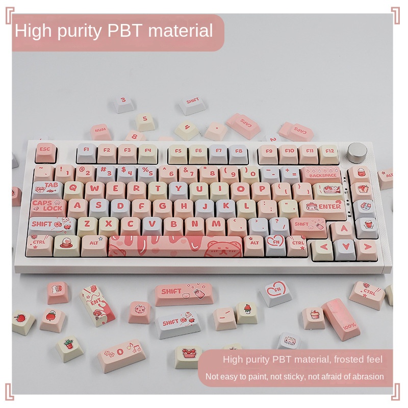Cream Strawberry Theme Keycap 133 Keys Cute Pink Keycap Bàn Phím Cơ 133 Phím Họa Tiết Trái Dâu Dễ Thương Bắt Mắt