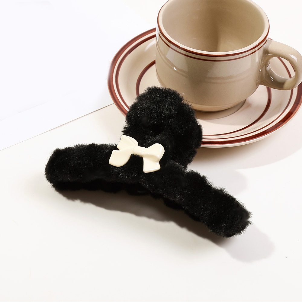 Kẹp Tóc Nơ Chéo Phủ Lông Thời Trang Thu Đông Ngọt Ngào Dễ Thương