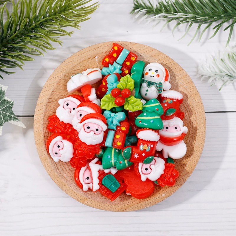 Set 10 Phụ Kiện Trang Trí Giáng Sinh Hình Ông Già Noel Hoạt Hình Bằng Nhựa resin diy