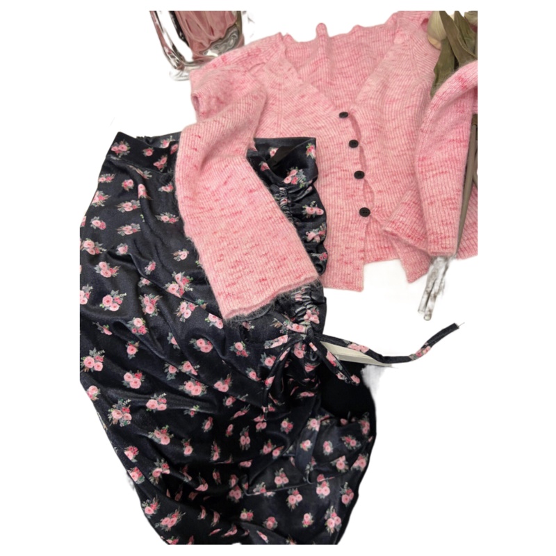 Bộ Áo Khoác cardigan Dệt Kim + Chân Váy Xếp Ly Màu Hồng Thời Trang Phong Cách Mới 2023