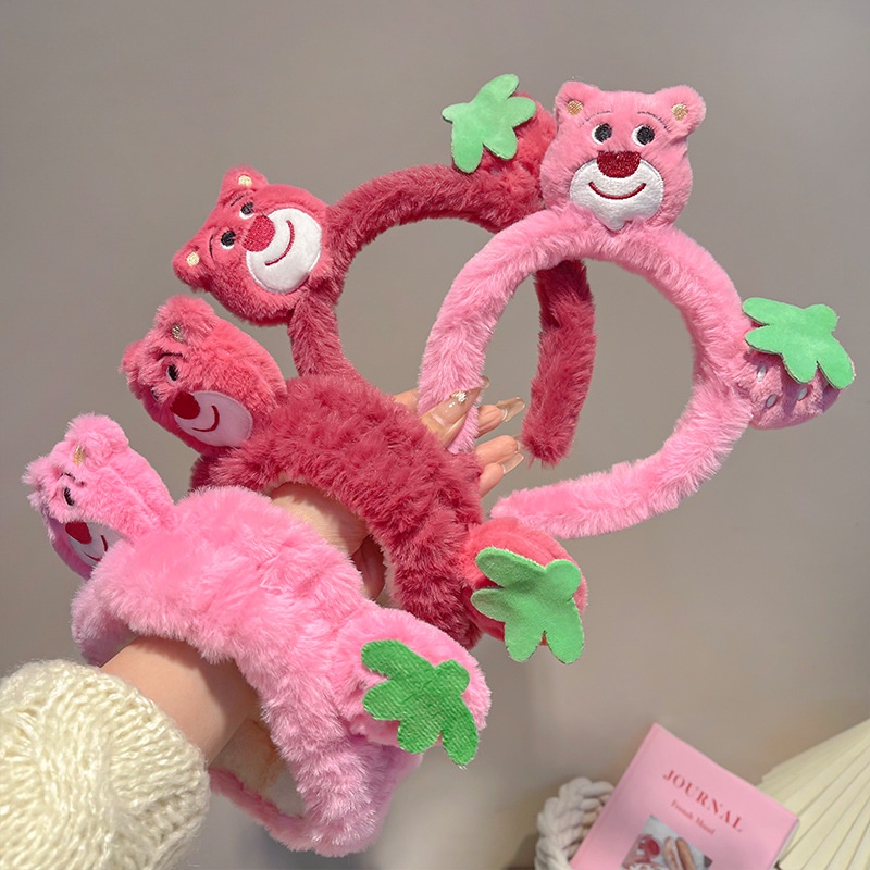 Băng Đô Cài Tóc Hình Gấu / Dâu Tây Bằng Vải Bông Chống Trượt Dễ Thương Cho Bé Gái