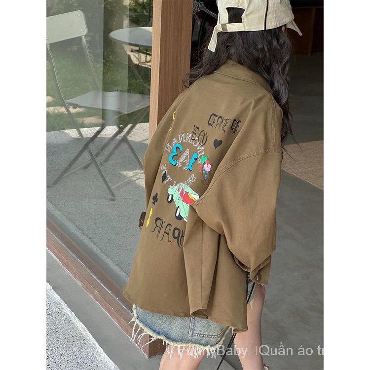 Áo Sơ Mi denim Tay Dài Phong Cách Hàn Quốc Thời Trang Xuân Thu 2023 Cho Bé Gái
