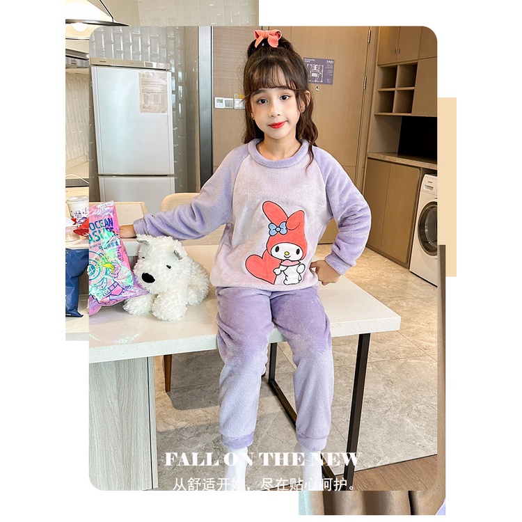 Bộ Đồ Ngủ Lông Cừu San Hô Dày Dặn Thời Trang Mùa Đông Cho Bé