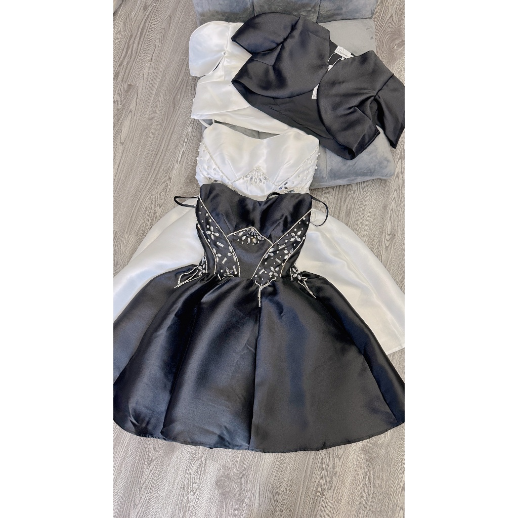 Set đầm xòe tiểu thư 2 chi tiết gồm áo choàng phối váy hai dây chân váy xếp ly phồng họa tiết đá tỉ mỉ hàng thiết kế so