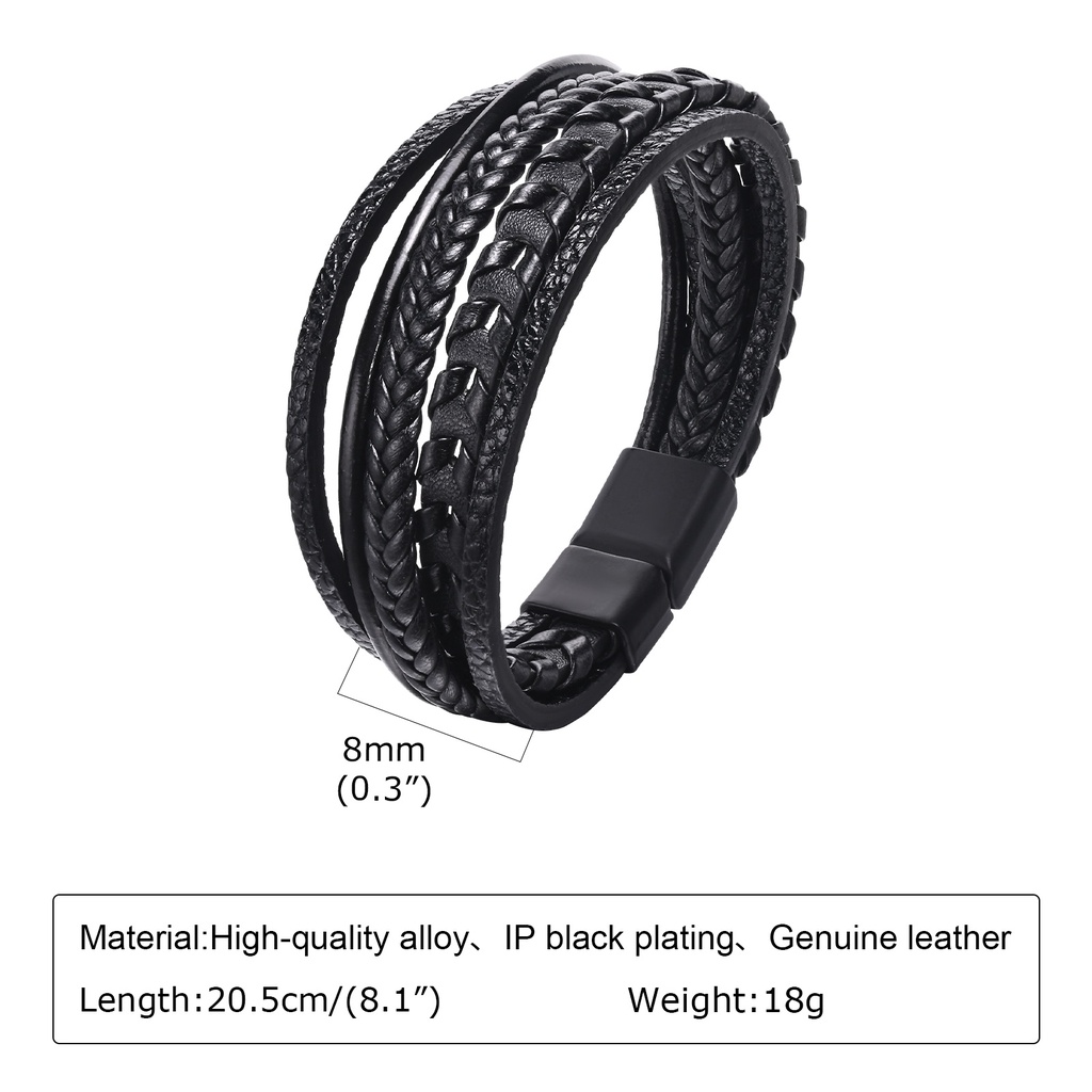 Vnox Vòng Tay Da Nhiều Lớp Màu Đen Thời Trang Cho Nam