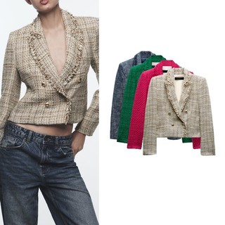 Zara áo khoác blazer phối hai hàng nút thời trang mùa thu7623457 4387251 7623815