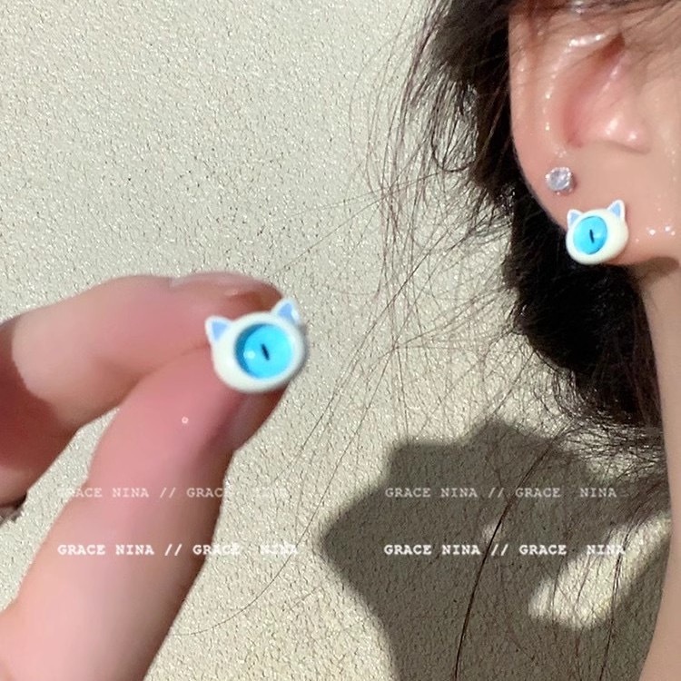 Yeezi Bông Tai Nhẫn Hình Quái Vật Mắt To Bằng resin Dễ Thương Cho Nữ