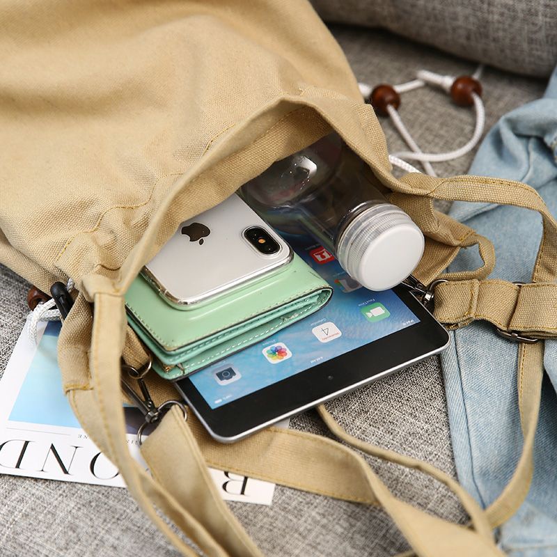 Túi canvas Dây Rút Xỏ Hạt Gỗ Phong Cách Hàn Quốc Dễ Phối Đồ Cho Nữ