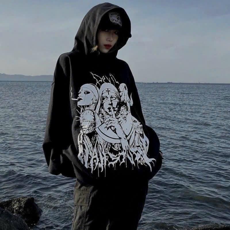 Áo khoác hoodie in Devil form rộng dưới 70kg